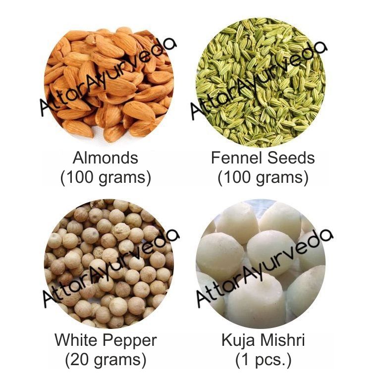 Kuja Mishri, Almonds, Fennel Seeds, White Pepper Combo Pack : For improved  eyesight - Attar Ayurveda