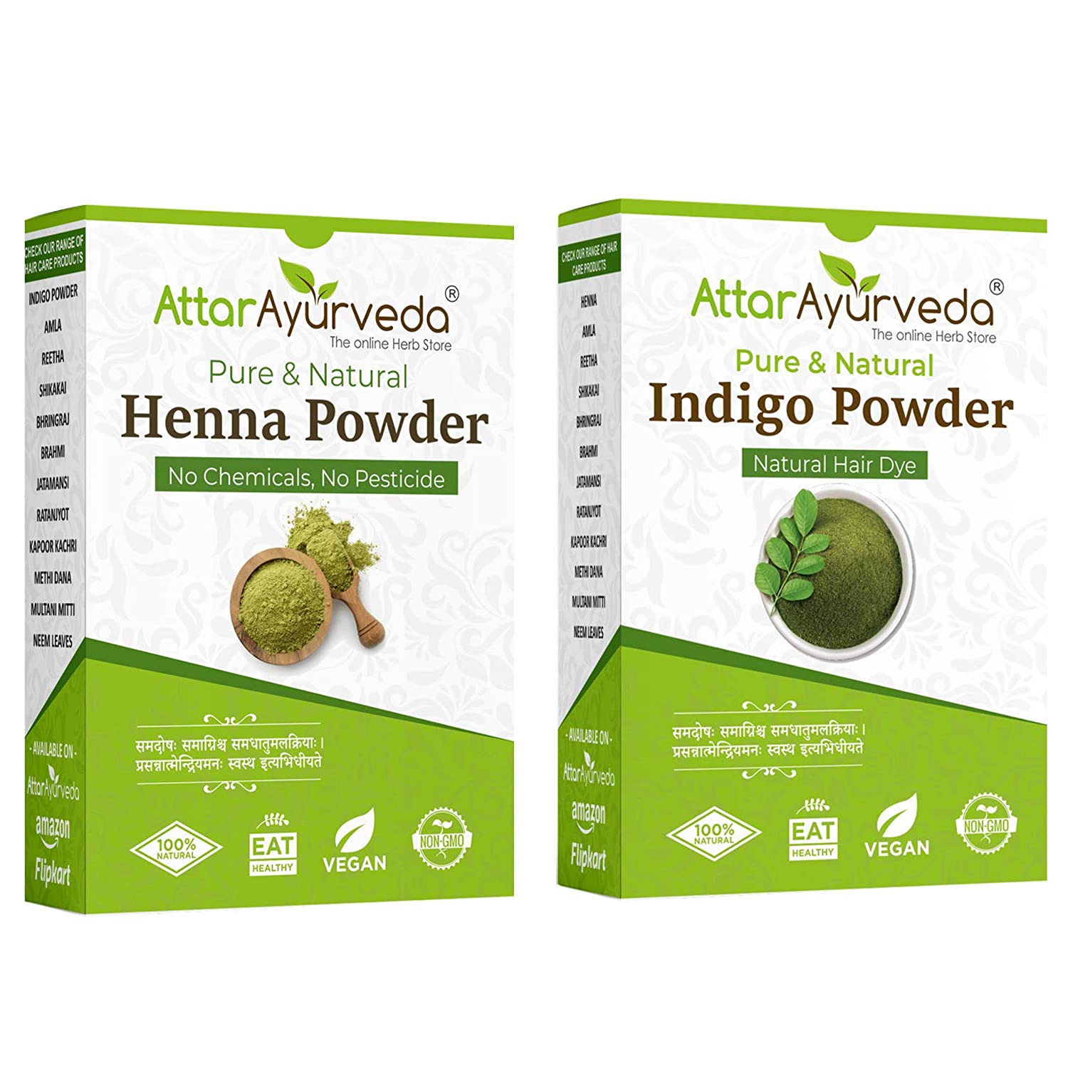 Natural Dye for Black Hair (Henna Leaves powder, Indigo leaves powder combo  pack) - Attar Ayurveda