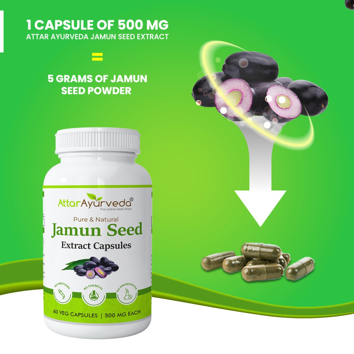 Attar Ayurveda Jamun seed Extract Capsule 500 mg
