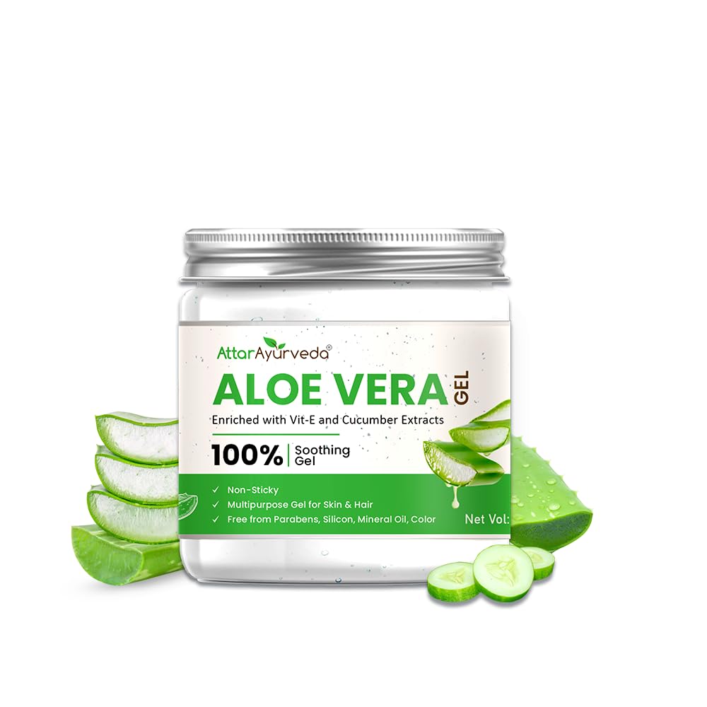 Pure and Natural Aloe Vera gel 200 ml | Enriched with Vitamin-E and Cucumber Extracts | Non-Sticky formula