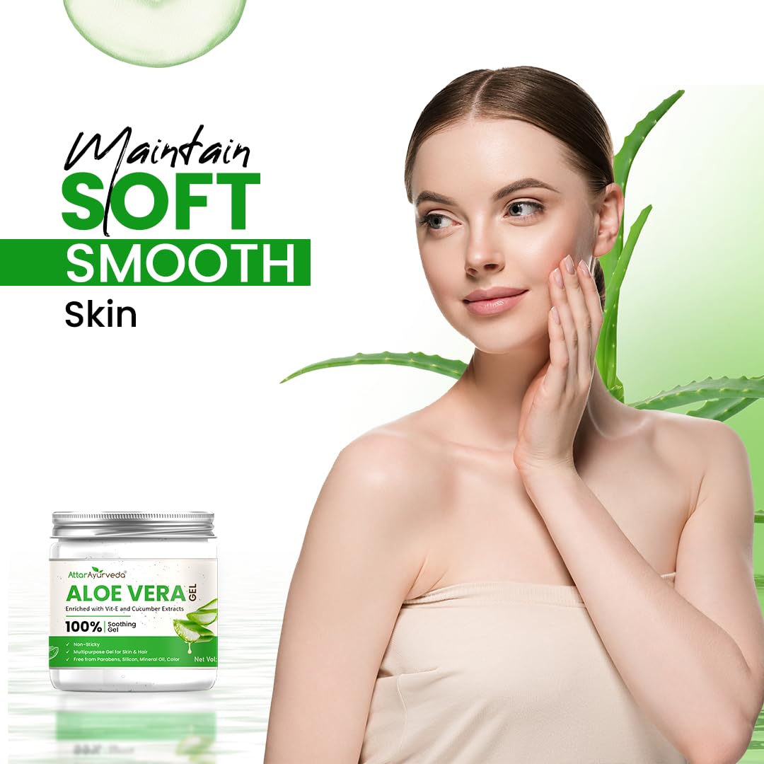 Pure and Natural Aloe Vera gel 200 ml | Enriched with Vitamin-E and Cucumber Extracts | Non-Sticky formula